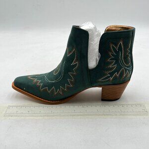Green Suede Cowboy Boots for Women Cowgirl Ankle Western Embroidered Booties